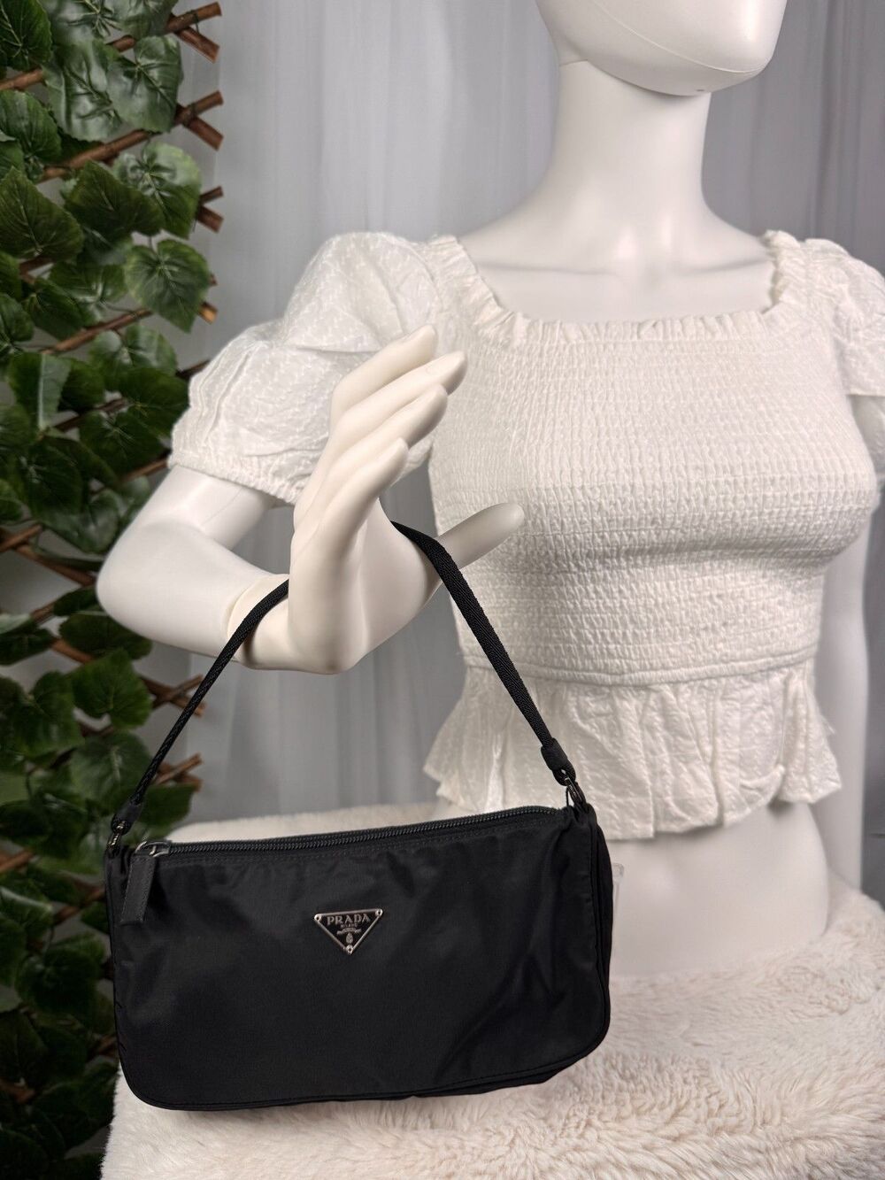Prada tessuto nylon baguette bag vintage 1990s-2000s black - Picture 9 of 11